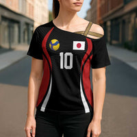 Custom Japan Volleyball Cross Shoulder Shirt Sporty Style Black Color