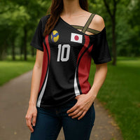 Custom Japan Volleyball Cross Shoulder Shirt Sporty Style Black Color