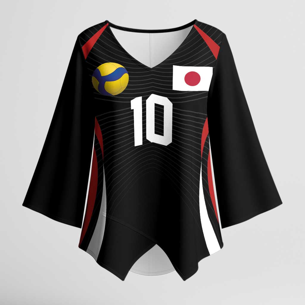 Custom Japan Volleyball Kimono Sleeve Blouse Sporty Style Black Color