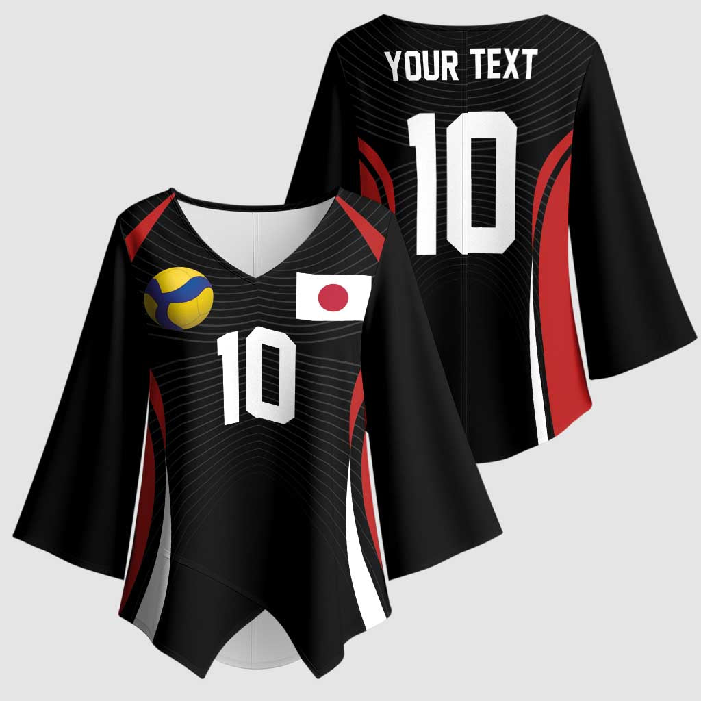 Custom Japan Volleyball Kimono Sleeve Blouse Sporty Style Black Color