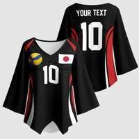 Custom Japan Volleyball Kimono Sleeve Blouse Sporty Style Black Color