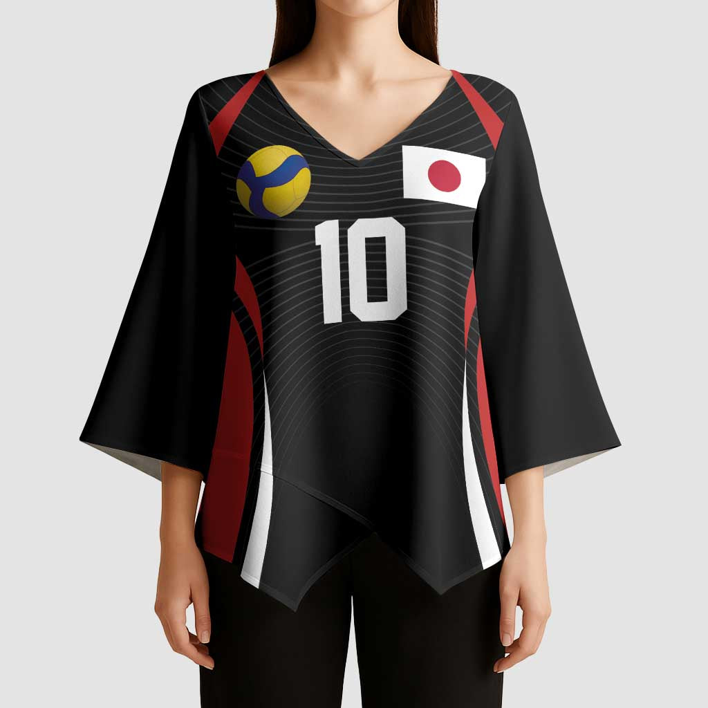 Custom Japan Volleyball Kimono Sleeve Blouse Sporty Style Black Color