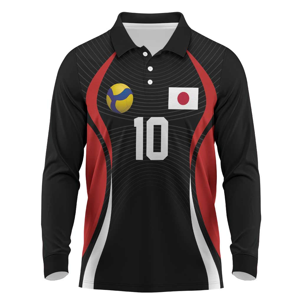 Custom Japan Volleyball Long Sleeve Polo Shirt Sporty Style Black Color