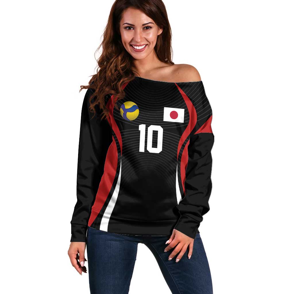 Custom Japan Volleyball Off Shoulder Sweater Sporty Style Black Color