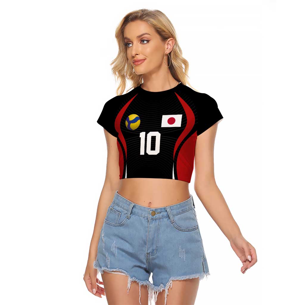 Custom Japan Volleyball Raglan Cropped T Shirt Sporty Style Black Color