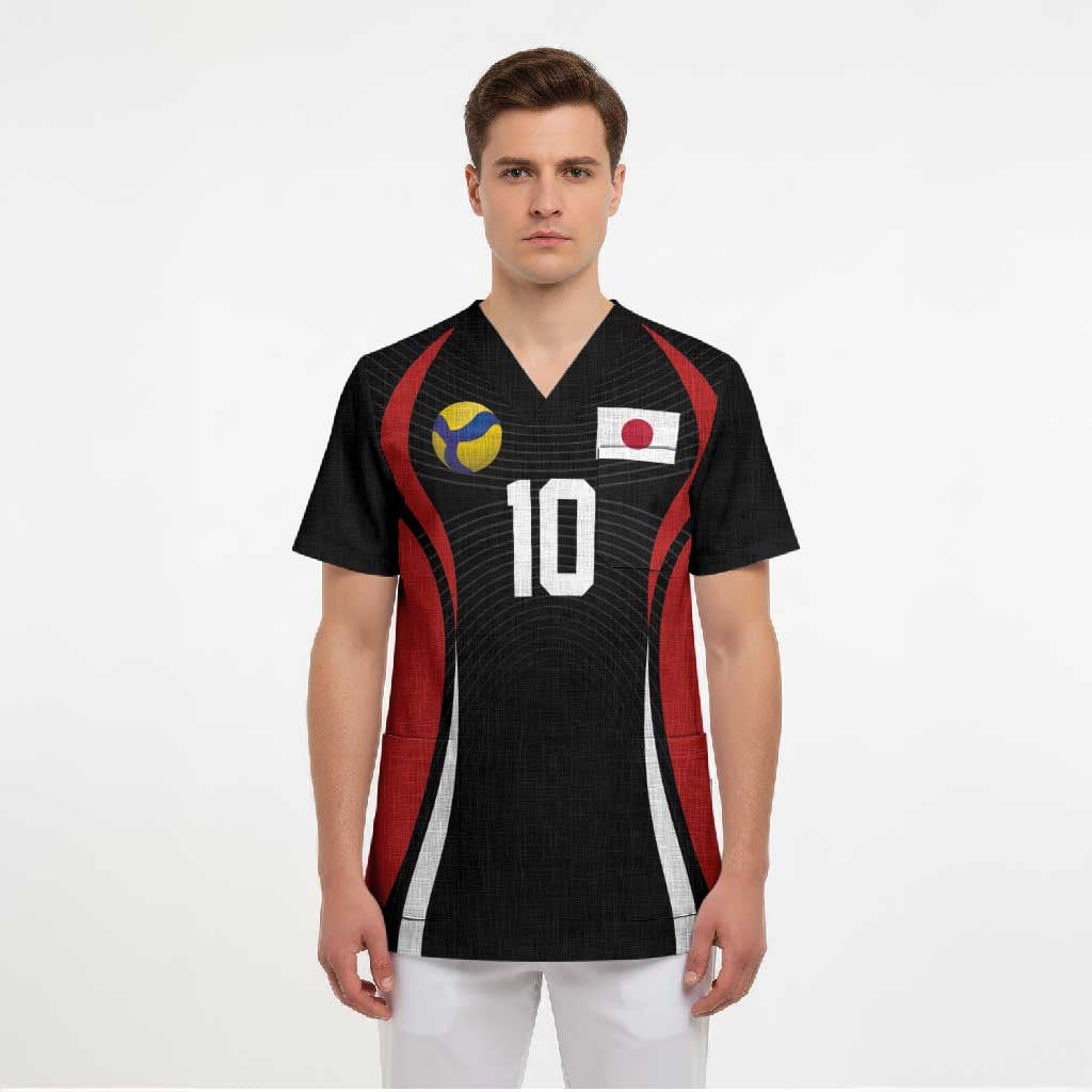 Custom Japan Volleyball Scrub Top Sporty Style Black Color