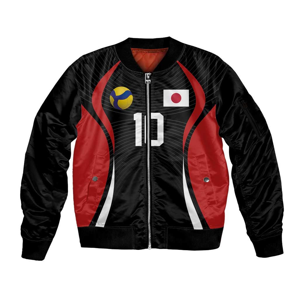 Custom Japan Volleyball Sleeve Zip Bomber Jacket Sporty Style Black Color