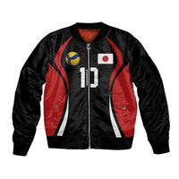Custom Japan Volleyball Sleeve Zip Bomber Jacket Sporty Style Black Color