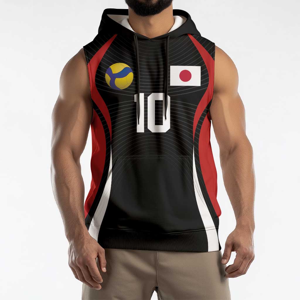 Custom Japan Volleyball Sleeveless Hoodie Sporty Style Black Color