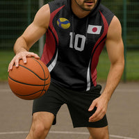 Custom Japan Volleyball Sleeveless Hoodie Sporty Style Black Color