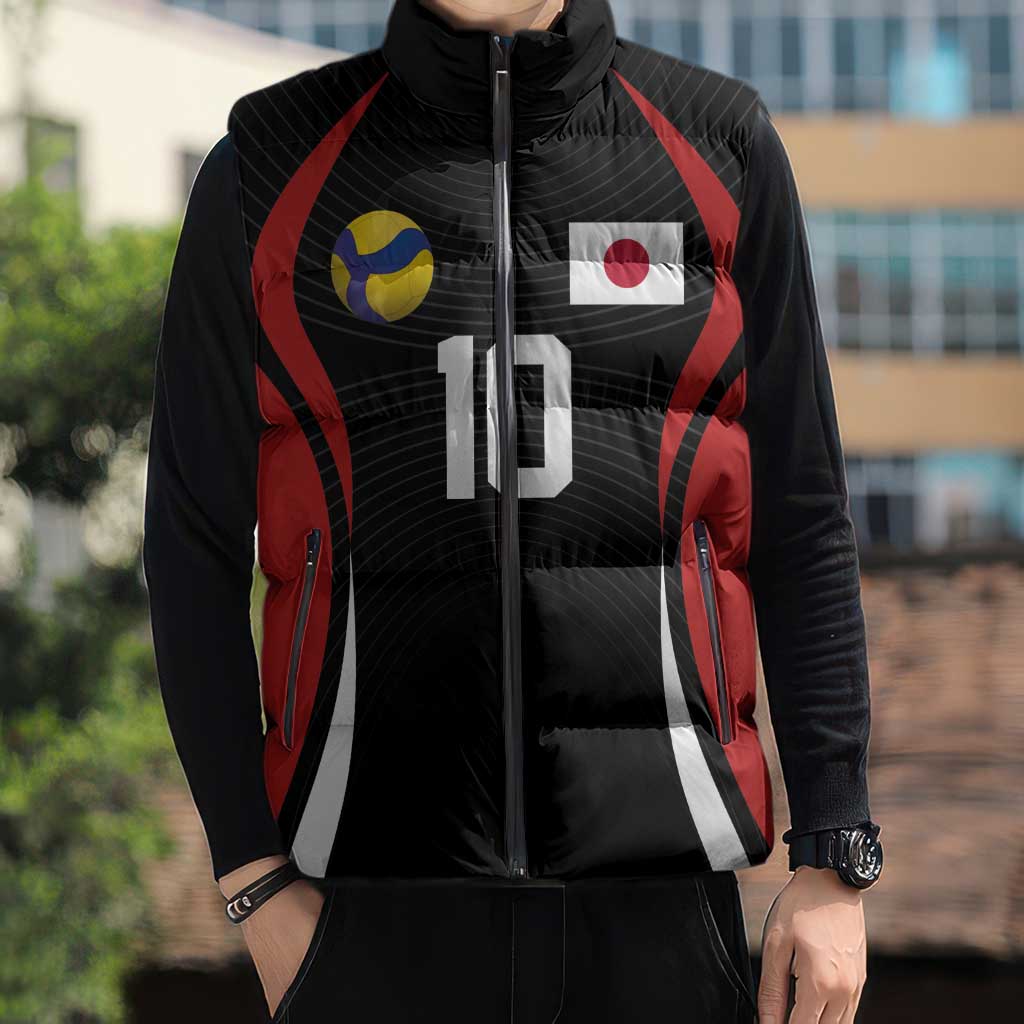 Custom Japan Volleyball Sleeveless Puffer Jacket Sporty Style Black Color