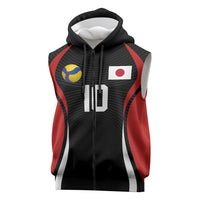 Custom Japan Volleyball Sleeveless Zip Hoodie Sporty Style Black Color