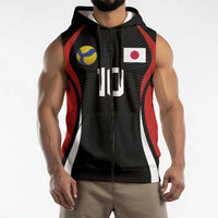 Custom Japan Volleyball Sleeveless Zip Hoodie Sporty Style Black Color