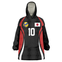 Custom Japan Volleyball Wearable Blanket Hoodie Sporty Style Black Color