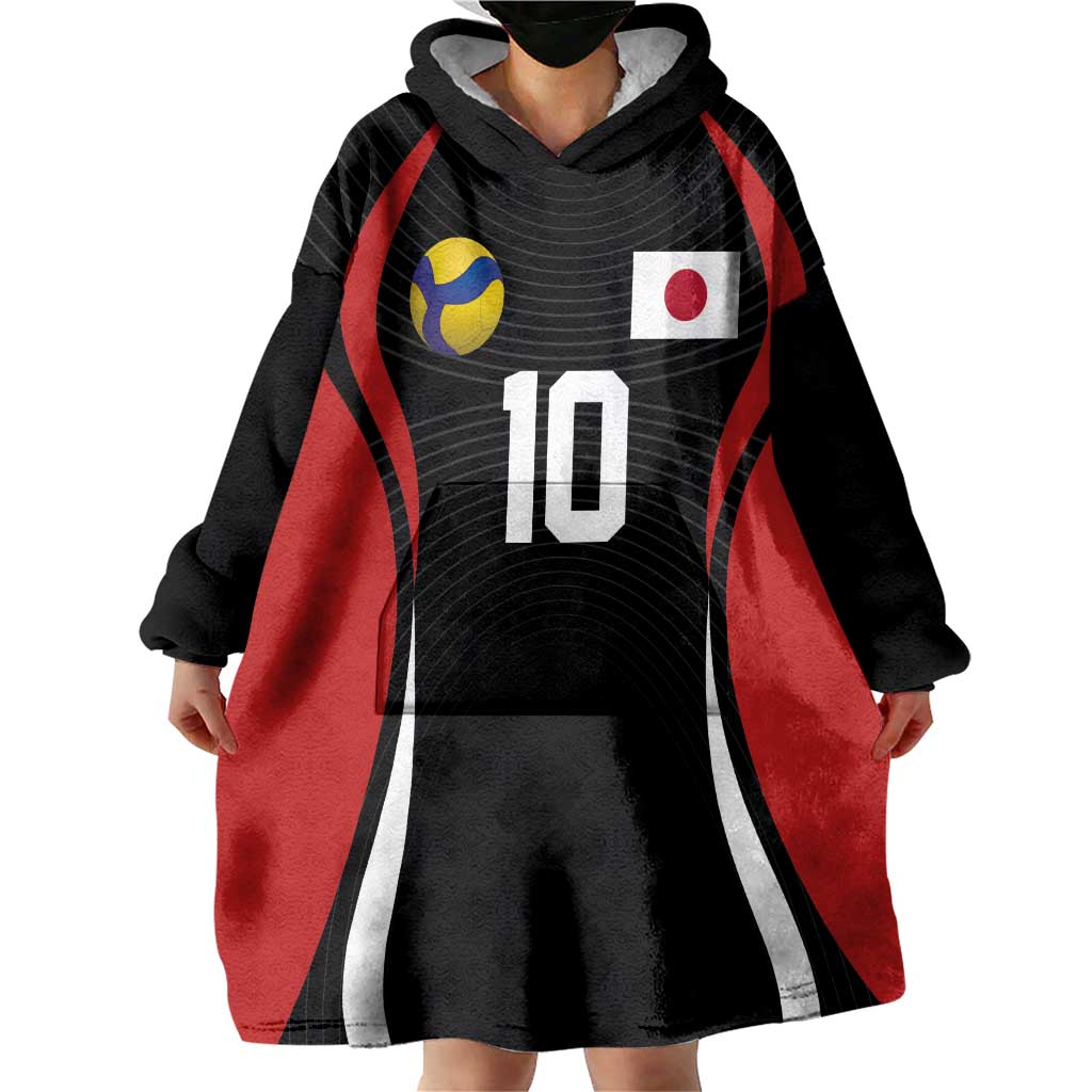 Custom Japan Volleyball Wearable Blanket Hoodie Sporty Style Black Color