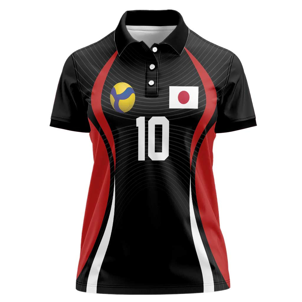 Custom Japan Volleyball Women Polo Shirt Sporty Style Black Color
