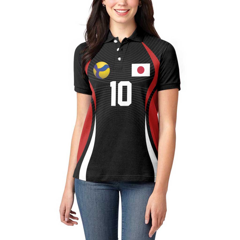 Custom Japan Volleyball Women Polo Shirt Sporty Style Black Color