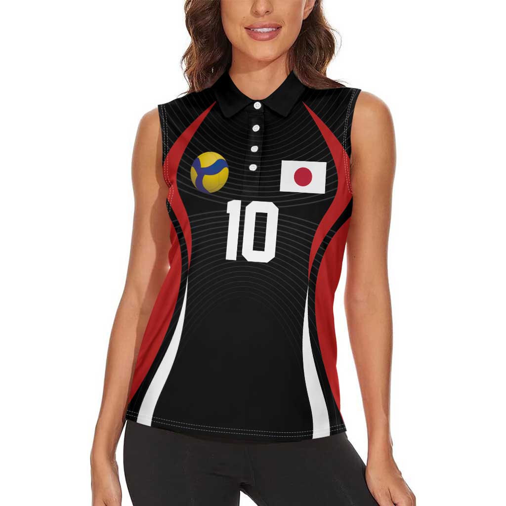Custom Japan Volleyball Women Sleeveless Polo Shirt Sporty Style Black Color
