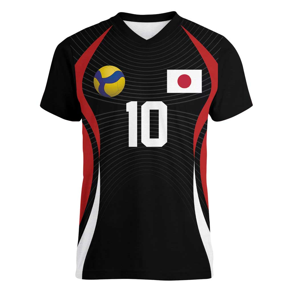 Custom Japan Volleyball Women V-Neck T-Shirt Sporty Style Black Color