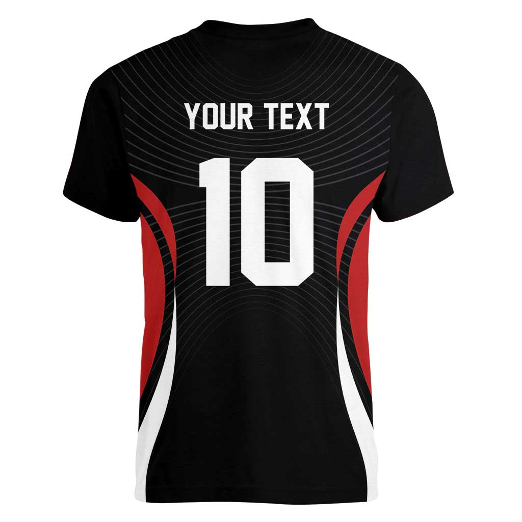 Custom Japan Volleyball Women V-Neck T-Shirt Sporty Style Black Color