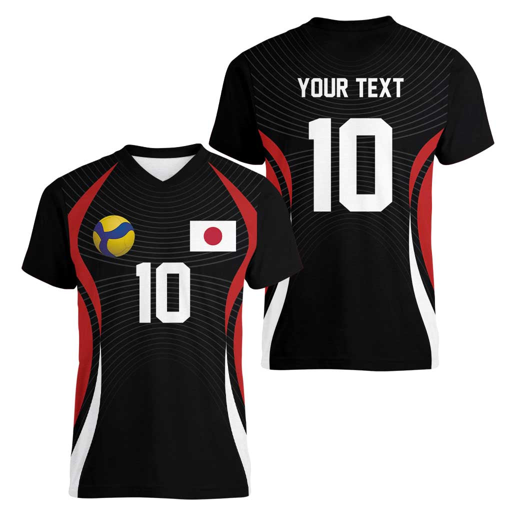 Custom Japan Volleyball Women V-Neck T-Shirt Sporty Style Black Color