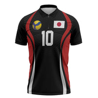 Custom Japan Volleyball Zipper Polo Shirt Sporty Style Black Color