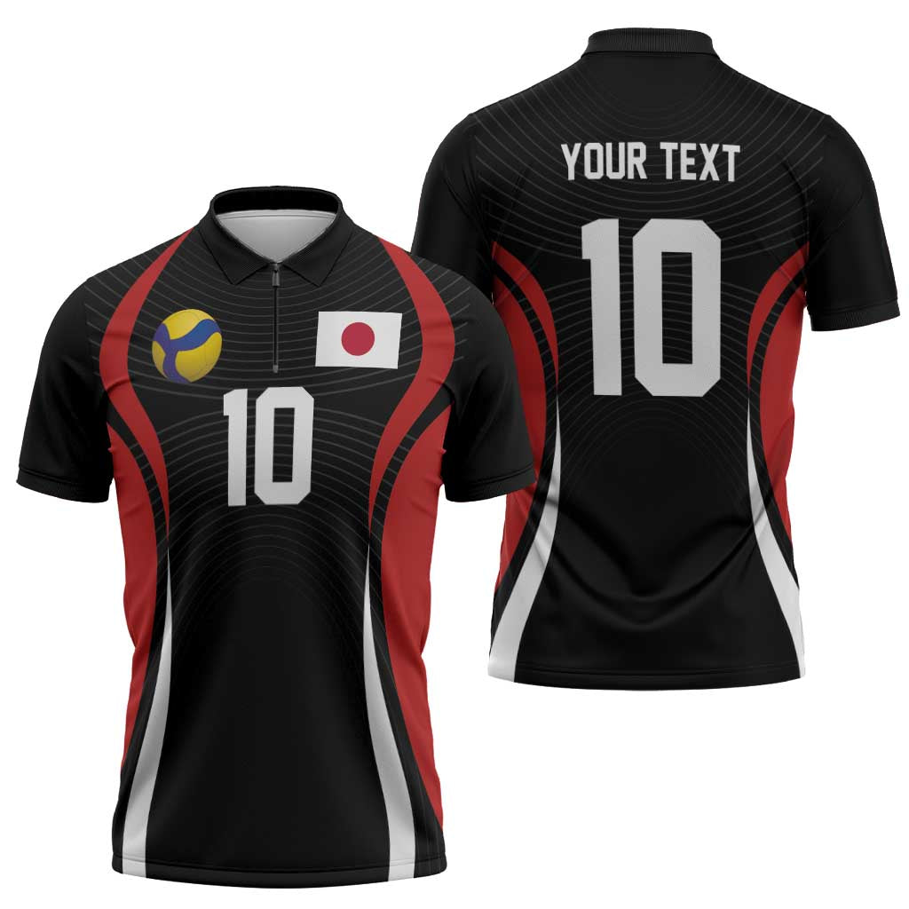 Custom Japan Volleyball Zipper Polo Shirt Sporty Style Black Color