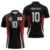 Custom Japan Volleyball Zipper Polo Shirt Sporty Style Black Color