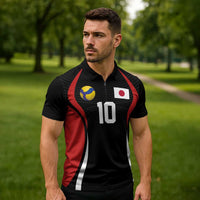 Custom Japan Volleyball Zipper Polo Shirt Sporty Style Black Color