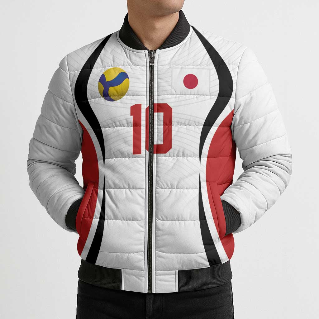 Custom Japan Volleyball Bomber Puffer Jacket Sporty Style White Color