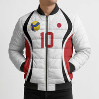 Custom Japan Volleyball Bomber Puffer Jacket Sporty Style White Color