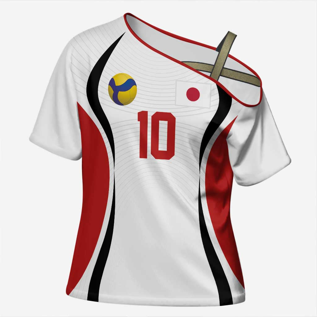 Custom Japan Volleyball Cross Shoulder Shirt Sporty Style White Color