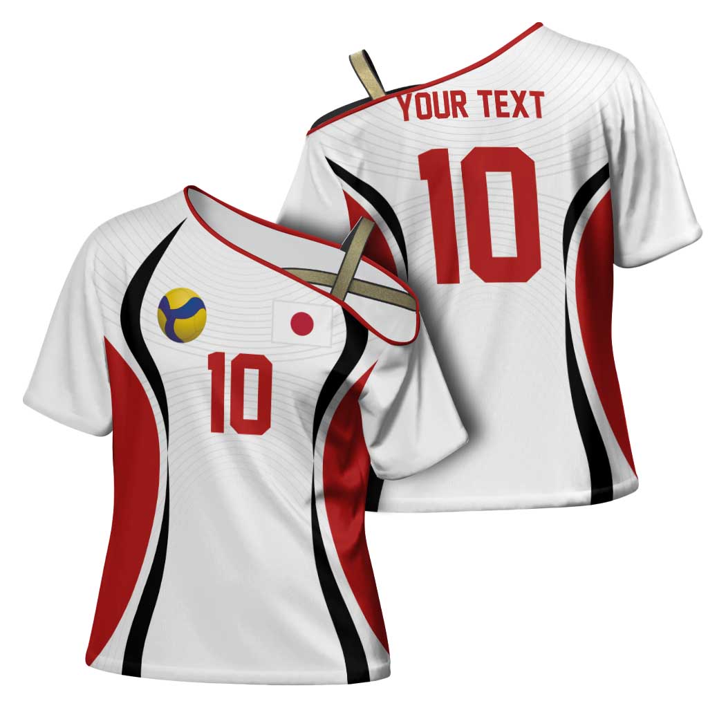 Custom Japan Volleyball Cross Shoulder Shirt Sporty Style White Color