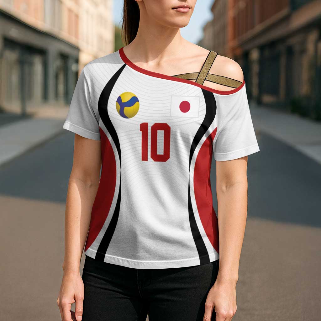 Custom Japan Volleyball Cross Shoulder Shirt Sporty Style White Color
