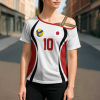 Custom Japan Volleyball Cross Shoulder Shirt Sporty Style White Color