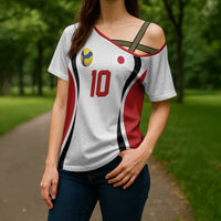 Custom Japan Volleyball Cross Shoulder Shirt Sporty Style White Color