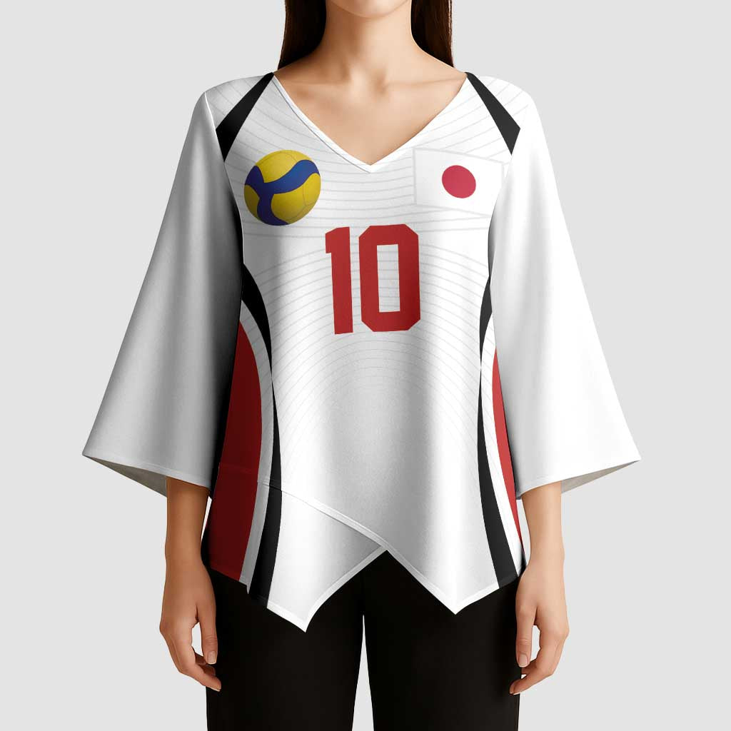 Custom Japan Volleyball Kimono Sleeve Blouse Sporty Style White Color