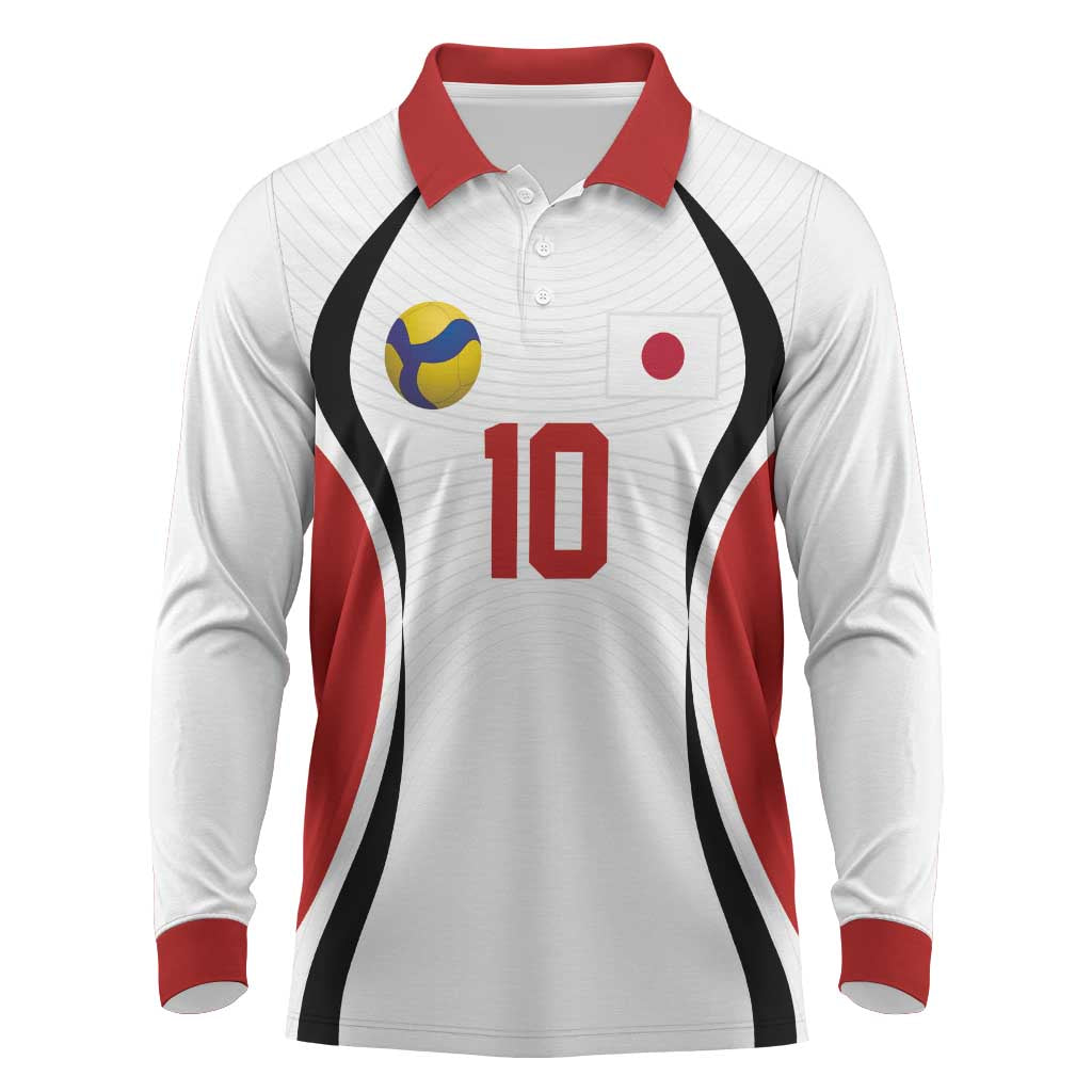 Custom Japan Volleyball Long Sleeve Polo Shirt Sporty Style White Color