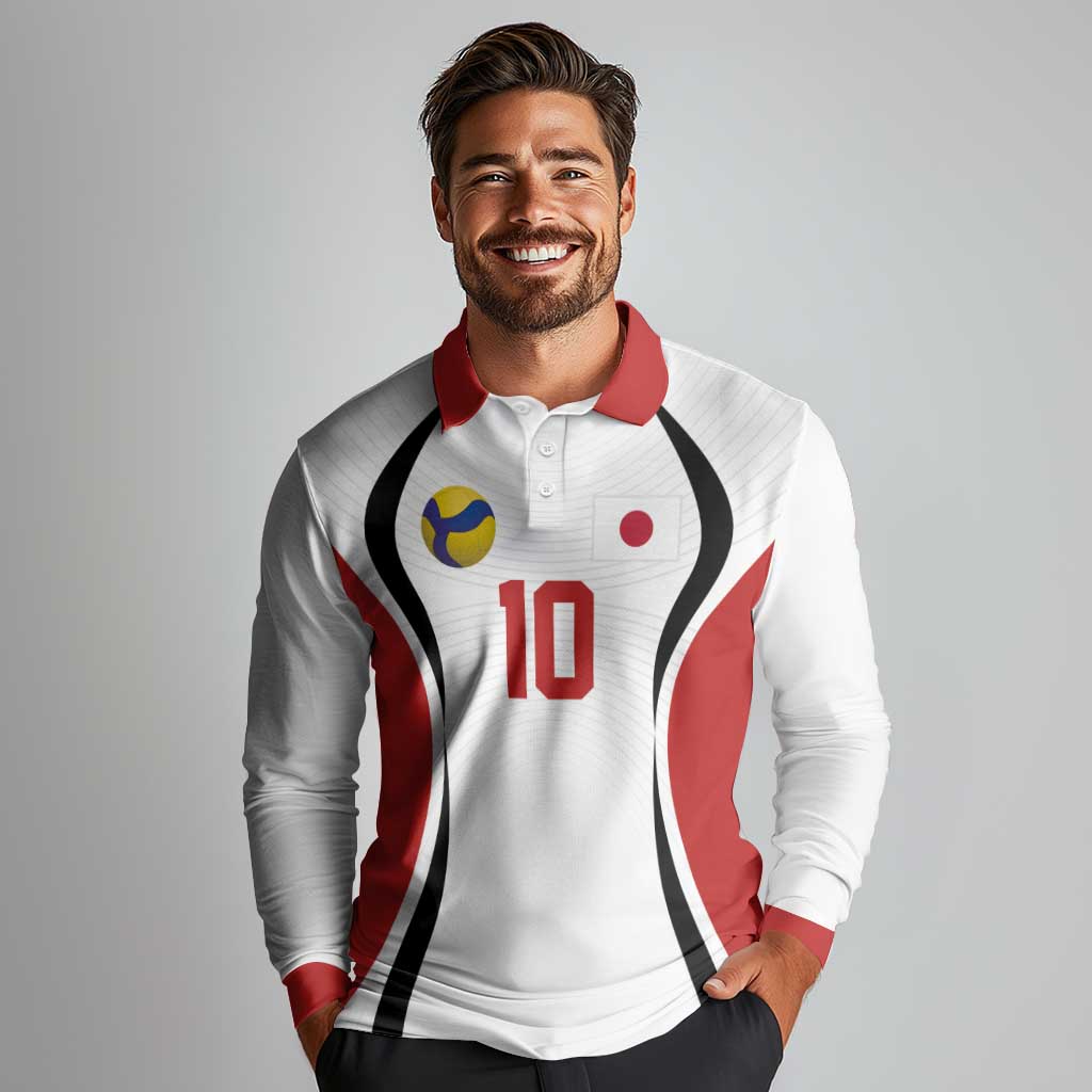 Custom Japan Volleyball Long Sleeve Polo Shirt Sporty Style White Color