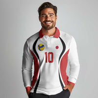 Custom Japan Volleyball Long Sleeve Polo Shirt Sporty Style White Color