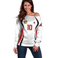 Custom Japan Volleyball Off Shoulder Sweater Sporty Style White Color