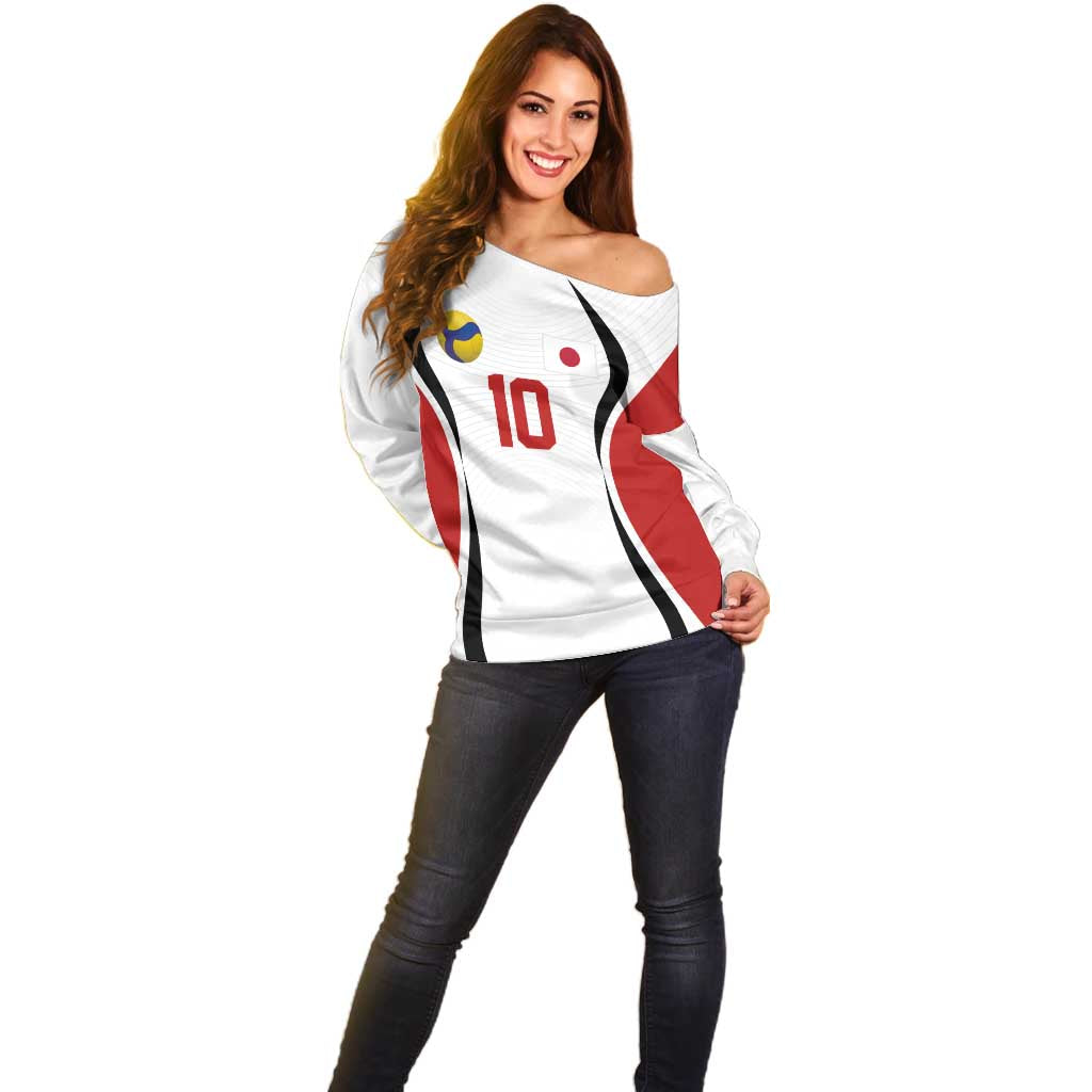 Custom Japan Volleyball Off Shoulder Sweater Sporty Style White Color