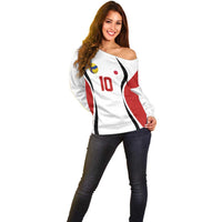 Custom Japan Volleyball Off Shoulder Sweater Sporty Style White Color
