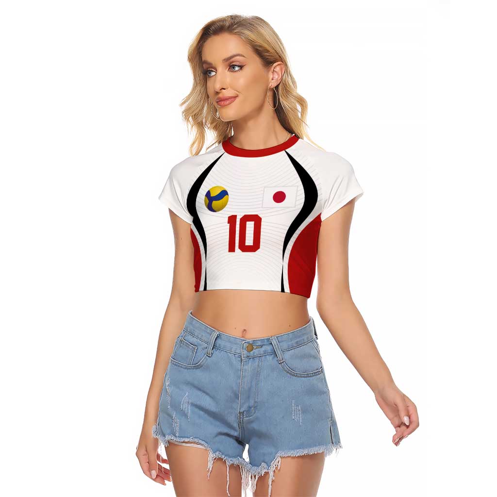 Custom Japan Volleyball Raglan Cropped T Shirt Sporty Style White Color