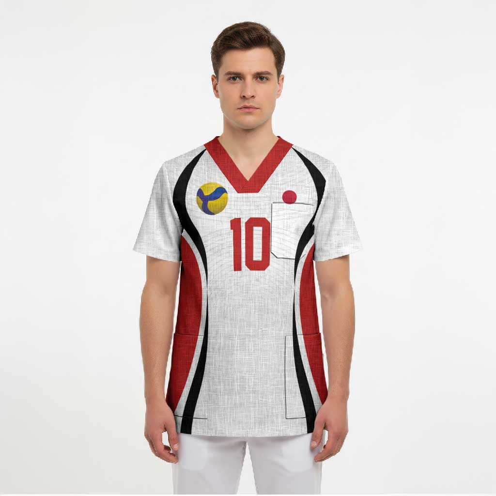 Custom Japan Volleyball Scrub Top Sporty Style White Color