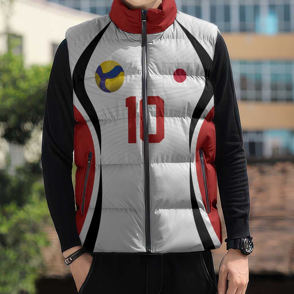 Custom Japan Volleyball Sleeveless Puffer Jacket Sporty Style White Color