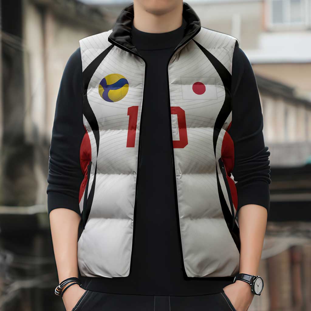 Custom Japan Volleyball Sleeveless Puffer Jacket Sporty Style White Color