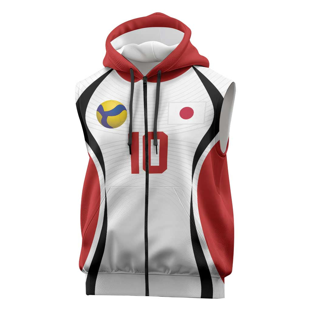 Custom Japan Volleyball Sleeveless Zip Hoodie Sporty Style White Color