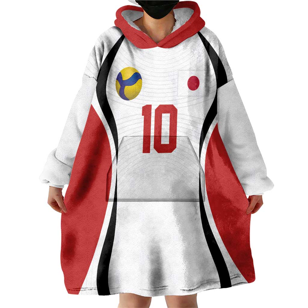 Custom Japan Volleyball Wearable Blanket Hoodie Sporty Style White Color