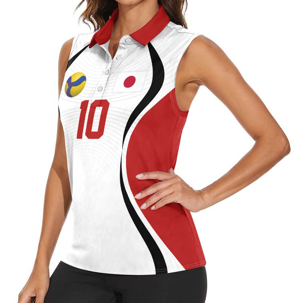 Custom Japan Volleyball Women Sleeveless Polo Shirt Sporty Style White Color